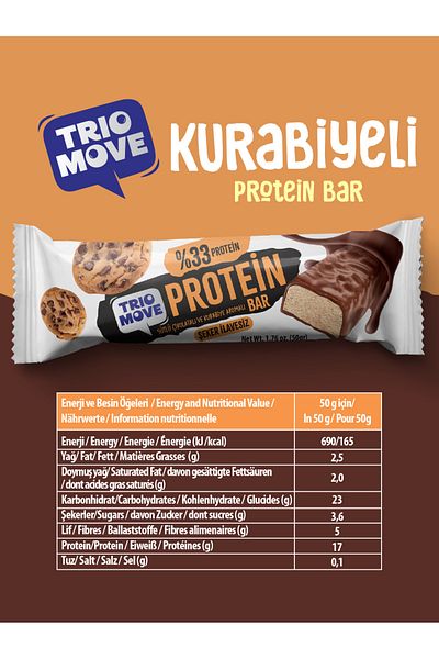 TrioMove Protein Bar - Cookies and Milk Chocolate, 33% Protein, 50 g X 9 Pcs
