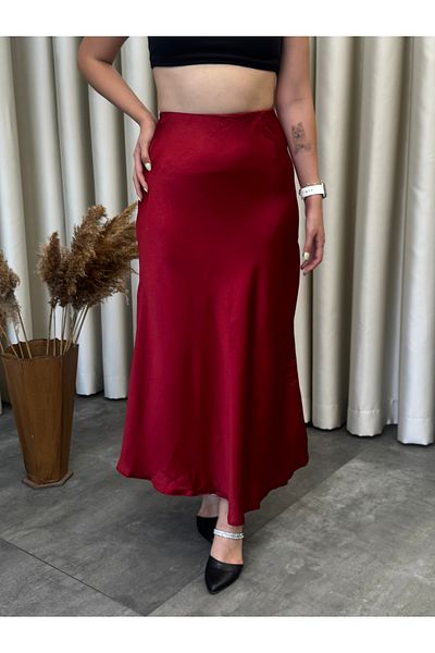 PELTEX Women's Midi Length Elastic Waist Satin Skirt