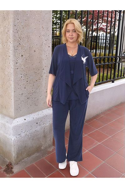 vividbutik Comfortable Brooch Jacket and Trousers Set - Set of 2