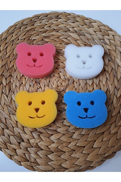 Renkli Ayıcık Desenli 4 Lü Kaliteli Bebek Yıkama Banyo Süngeri