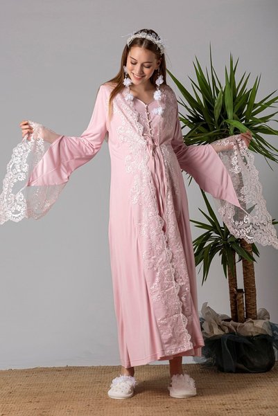 Effortt Princess Model Powder Nursing Nightdress with Robe