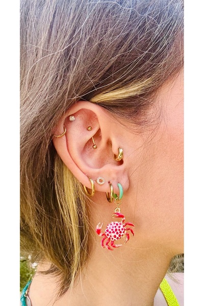 Markiz Takı Kırmızı Yengeç Küpe