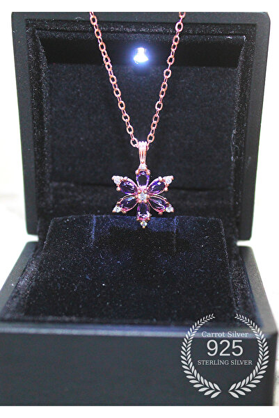 carrot silver 925 Ayar Gümüş Mor lotus Çiçeği Kolye-Kararmaz Rose Kaplama Hed...