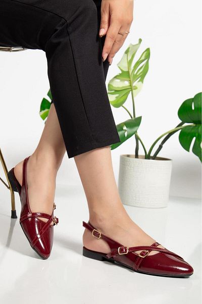 Bilalim Shoes Buckle Detailed Open Back Women's Ballerinas Daily Use Stylish and Comfortable Ballerinas-051