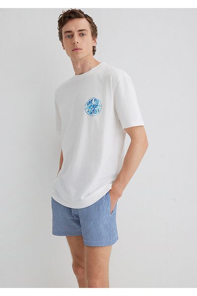 Mavi Indigo Turtles Printed Ecru T-Shirt Loose Fit / Loose Casual Cut 0613011-70057