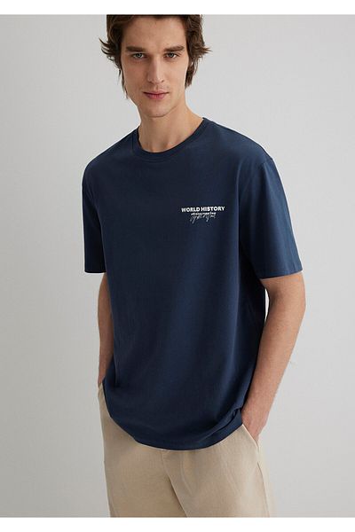 Mavi Μπλουζάκι με στάμπα στην πλάτη Navy Blue Loose Fit / Loose Fit Casual 0612226-87822