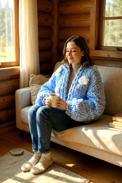 Zuviel Deco Handmade El yapımı Chunky Bulut temalı polar hırka