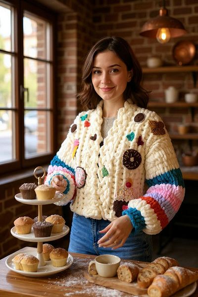 Zuviel Deco Handmade Candy Puffy Plush Cardigan - Knitted Design, Handmade