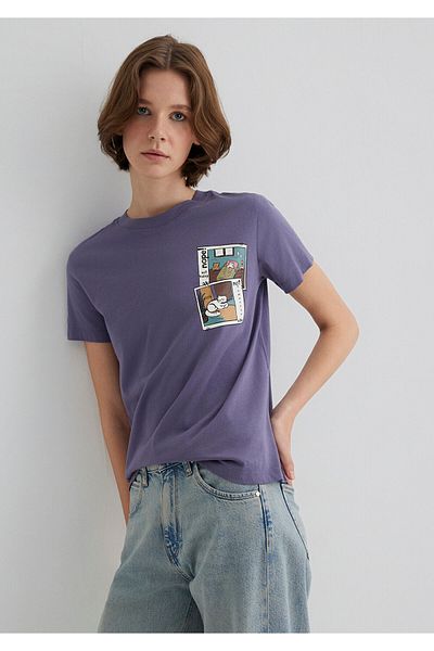 Mavi Μωβ μπλουζάκι με στάμπα Cat Semi Slim Fit 1613200 -70608