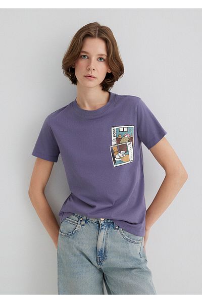 Mavi Μωβ μπλουζάκι με στάμπα Cat Semi Slim Fit 1613200 -70608