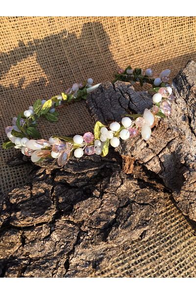 Yumak Dekor Grup Pink White Leafy Bridal Crown Maternity Crown Henna Wedding Wedding Engagement Maternity Crown Hair Band Crown