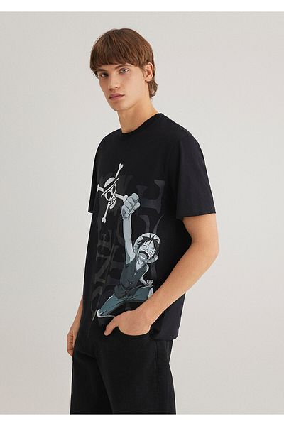 Mavi One Piece Printed Black T-Shirt Loose Fit / Loose Relaxed Cut 0612564 -900