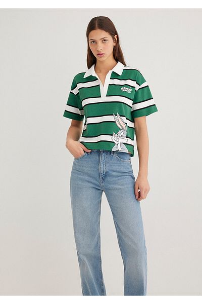 Mavi Bugs Bunny Printed Green Polo T-Shirt Boxy Fit 1613263 -89944