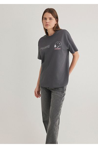 Mavi Peanuts Printed Anthracite T-Shirt Loose Relaxed Fit (Loose Fit)