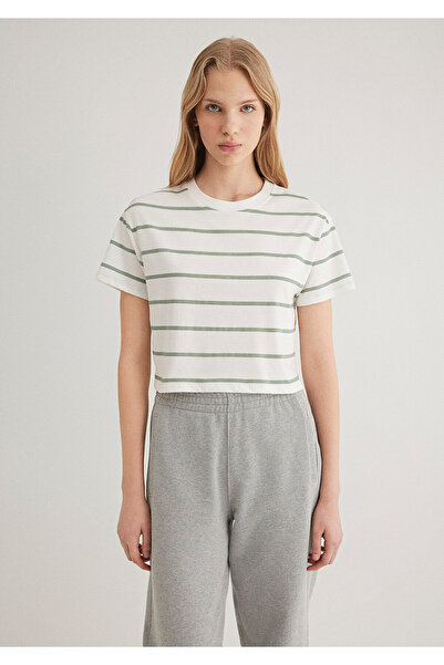 Mavi Green Striped Crop T-Shirt Crop / Short Cut 1612260 -89333