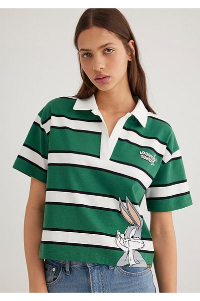 Mavi Bugs Bunny Printed Green Polo T-Shirt Boxy Fit 1613263 -89944