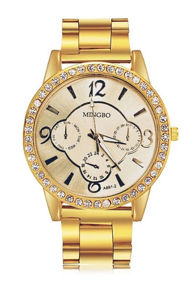 MACON Pack of 5 Stainless Steel Diamond Stone Mixed Design Womens Assorted Color Watch - Gold and Silver
