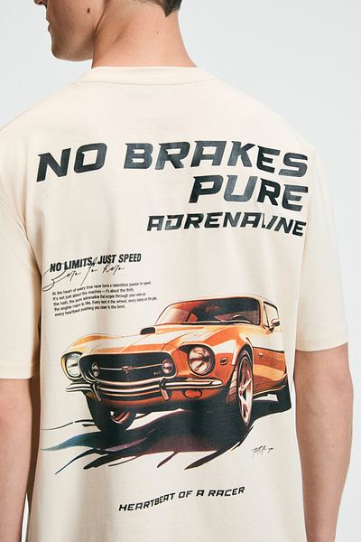 GRIMELANGE Tasty Men's 100% Cotton Oversize Fit Printed Short Sleeve Round Neck Vanilla T-Shirt