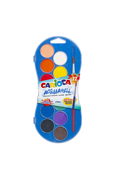 CARIOCA Sulu Boya 12 Renk Fırçalı 30 Mm Büyük Boy Tablet Süper Yıkanabilir