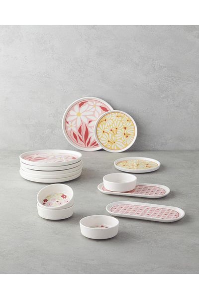 English Home Splash Ceramic Breakfast Set 10 Pieces for 4 People Red-Pink