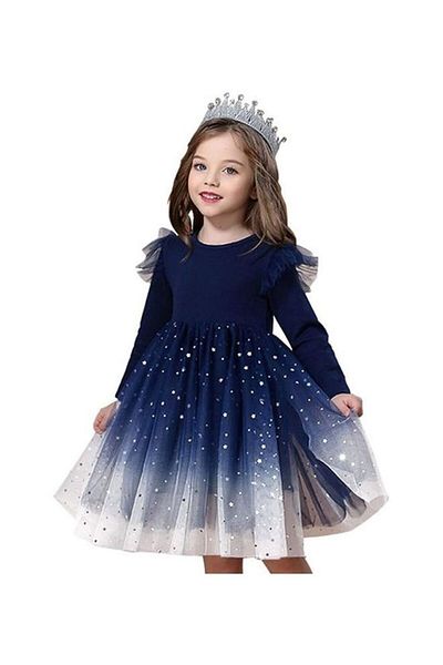 Generic Girls Gradient Starry Lace Dress Princess Dress Princess Party Costume 110cm