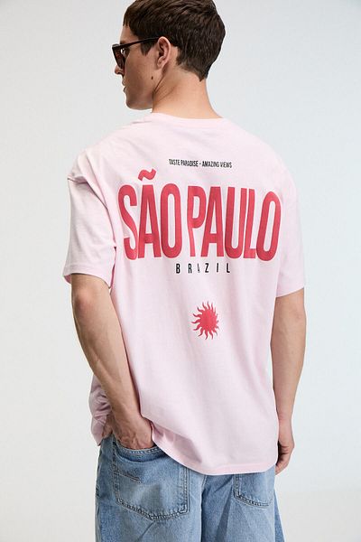 GRIMELANGE Nibble Men's Oversize 100% Cotton Printed Round Neck Pink T-Shirt