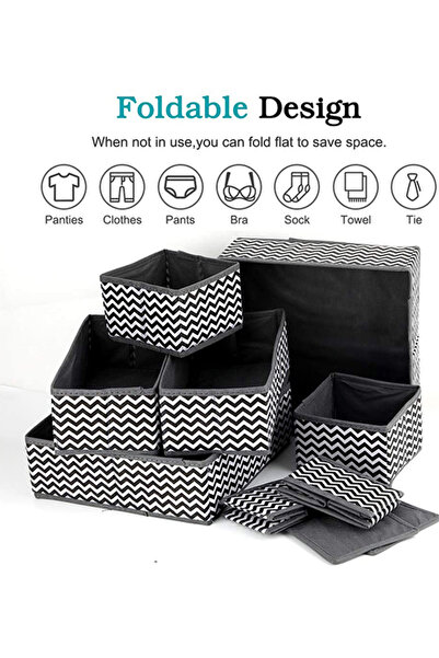 Generic 6pcs Foldable Wardrobe Storage Box, Clothes Storage And Organization, Gray And White Stripes