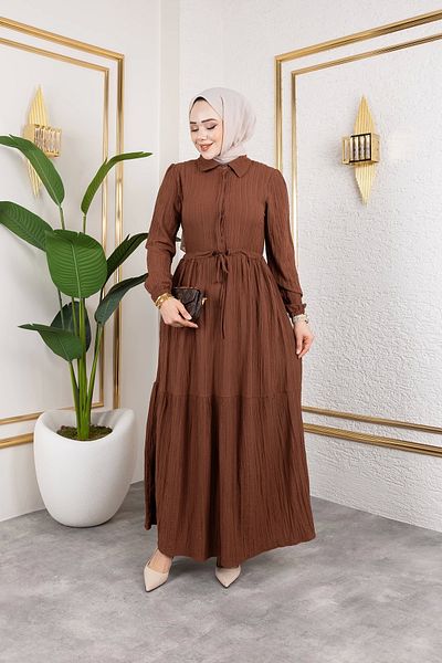 Nevayla Moda Γυναικείο φόρεμα Lara Fabric Half Button - Καφέ / E0121