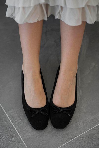 Parponi Sidney Bow Women's Genuine Leather Suede Ballerinas Black