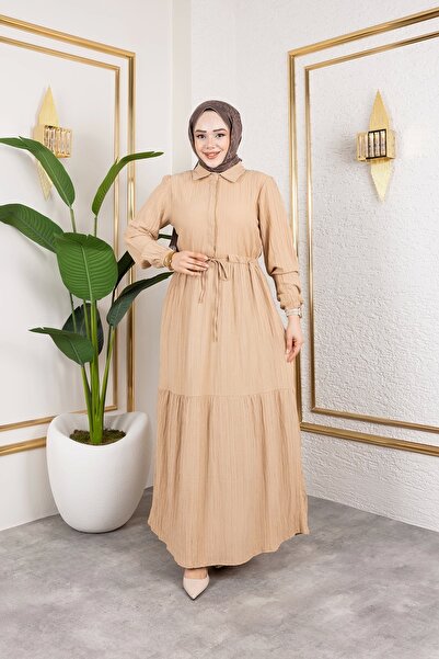 Nevayla Moda Rochie de damă Lara Fabric cu jumătate de nasturi - Tile / E0121