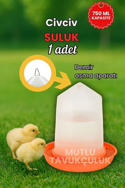 MUTLU TAVUKÇULUK 1 Piece Chick Starter Waterer 750 ml Water Bottle Pigeon Chicken Quail Cupcake