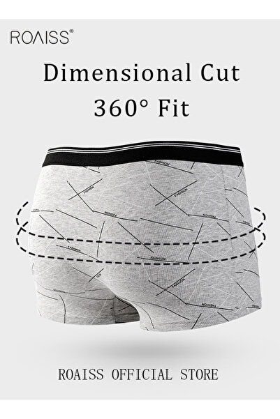 ROAISS Set of 4 Men's 95% Cotton Boxer Shorts Breathable Soft Underwear Summer High Stretch Seamless Underw