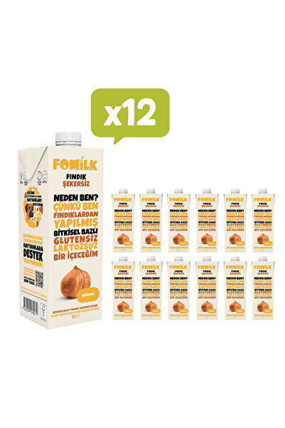 Fomilk Fındık Sütü 1 L X12 Glutensiz Bitkisel Bazlı Laktozsuz Vegan Şekersiz