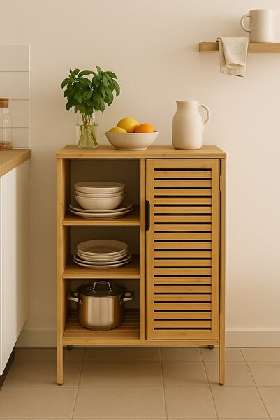 Arma House Bambu Kahve Köşesi 3 Katlı Çok Amaçlı Dolap & Mutfak Bangosu (87x33x66cm)