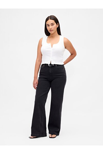 GAP Kadın Siyah High Rise Stride Wide-Leg Curvy Jean Pantolon