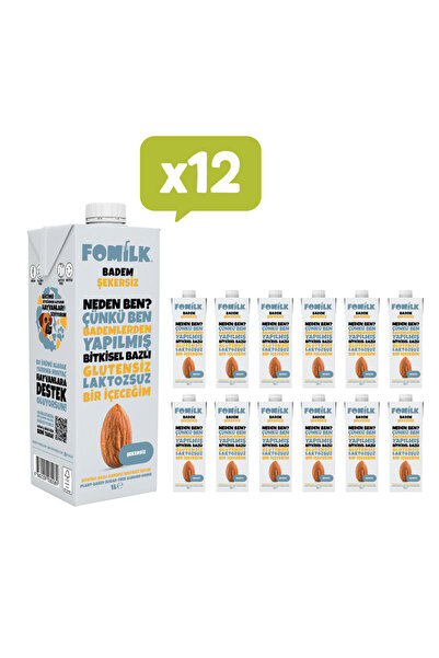 Fomilk Bitkisel Bazlı Şekersiz Badem Içeceği 1l X 12