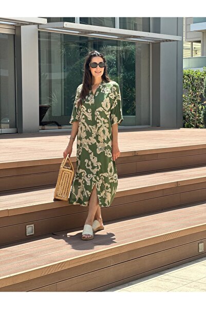 Fashion Garden Truvakar Kollu Yeşil-beyaz Elbise