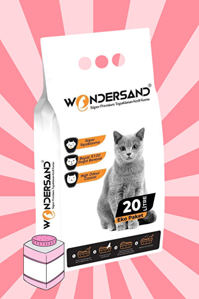 wondersand 20 Litre %100 Beyaz Bentonit Kalın Tane Bebek Pudra Kokulu Topaklanan Premium Kedi Kumu