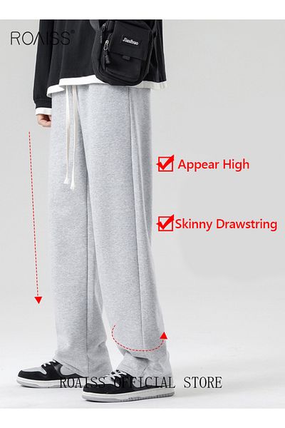 ROAISS Men's Straight-Leg Pants Long Loose Fit Wide-Leg Trousers for Young Students