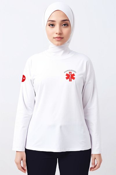 Pratik Medikal White Paramedic Crew Neck Long Sleeve T-Shirt Unisex