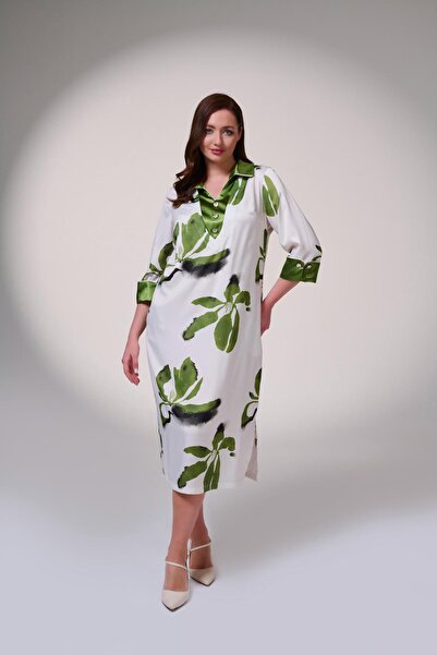 DE WHITES Φόρεμα μεγάλου μεγέθους με λεπτομέρειες στο μανίκι και στο λαιμό