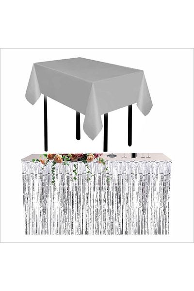 ZENVİVA Silver Table Cover and Silver Table Skirt