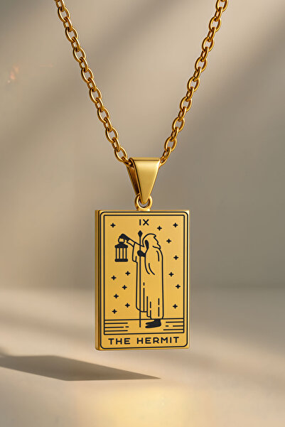 ArtinArt The Hermit - Ermiş Tarot Kart Altın | 316l Çelik Kolye
