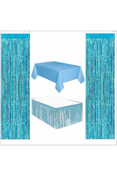 ZENVİVA Blue Table Cover and Blue Table Skirt, 2 Pcs Blue Backdrop Curtain