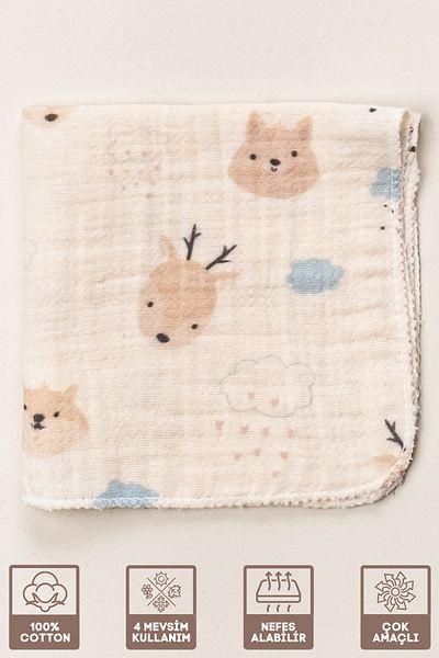Miniel Unisex Baby 100% Organic Cotton Printed Muslin Baby Mouth Wipes & Sweat Cloth Set of 4 25X25 cm