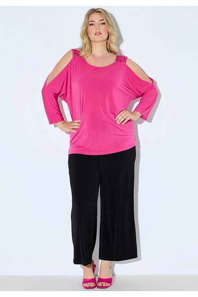 Şans Women's Plus Size Fujya, Off Shoulder, Sequins and Beadwork Jersey Blouse 65N38966