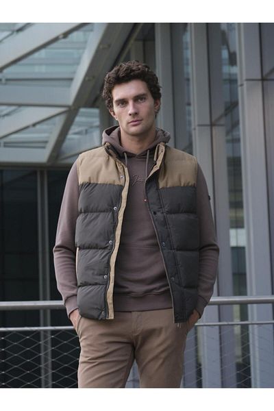 NCS Men's Slim Fit Beige Wind and Water Repellent Thermo Lined Breathable Vest NCS JEANS 4514