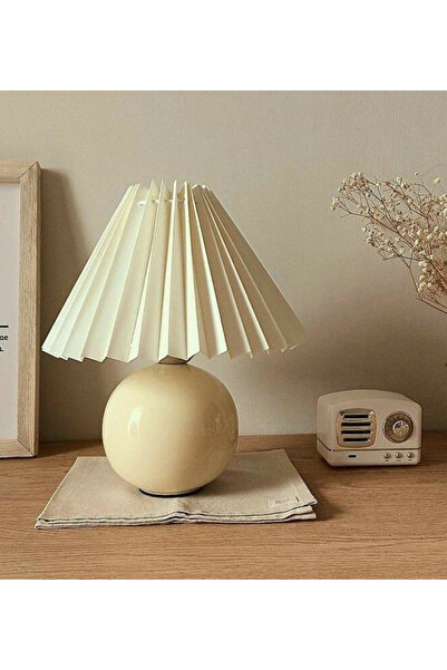 burenze Umbrosia Modern Tasarım Abajur Krem Umbrella Şapka Beyaz Gövde