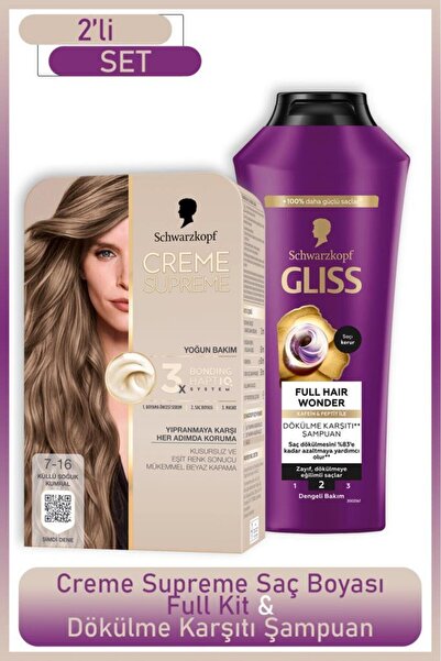 Schwarzkopf Creme Supreme Full Kit 7-16 Küllü Soğuk Kumral + Gliss Saç Dökülm...
