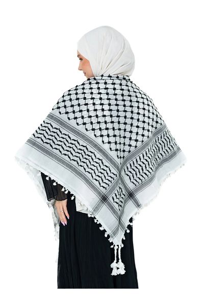 Zaytoon 120 x 120 εκ. Παλαιστινιακό keffiyeh scarf λευκό μαύρο 160 g S 300010
